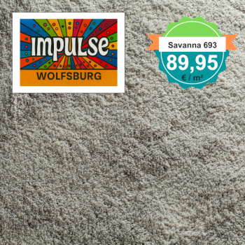 JAB Savanna 693 Grau – Draufsicht des Hochflor-Teppichbodens mit Preisangabe